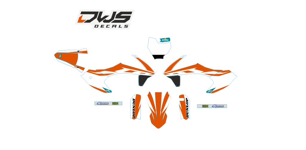 Complete stickerset KTM Sx 50 2016 2017 2018 orange blue oranje blauw orange schwarz Decals dekor design graphics aufklebe stickerset nummerset dws mx