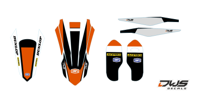 Trimset achterspatbord voorspatbord brugstickers voorpoten KTM SX 85 2018 complete stickerset complete decals set orange blue Decals dekor design graphics aufklebe stickerset nummerset dws mx blue orange front fender rear fender fork protectors kabelgesch