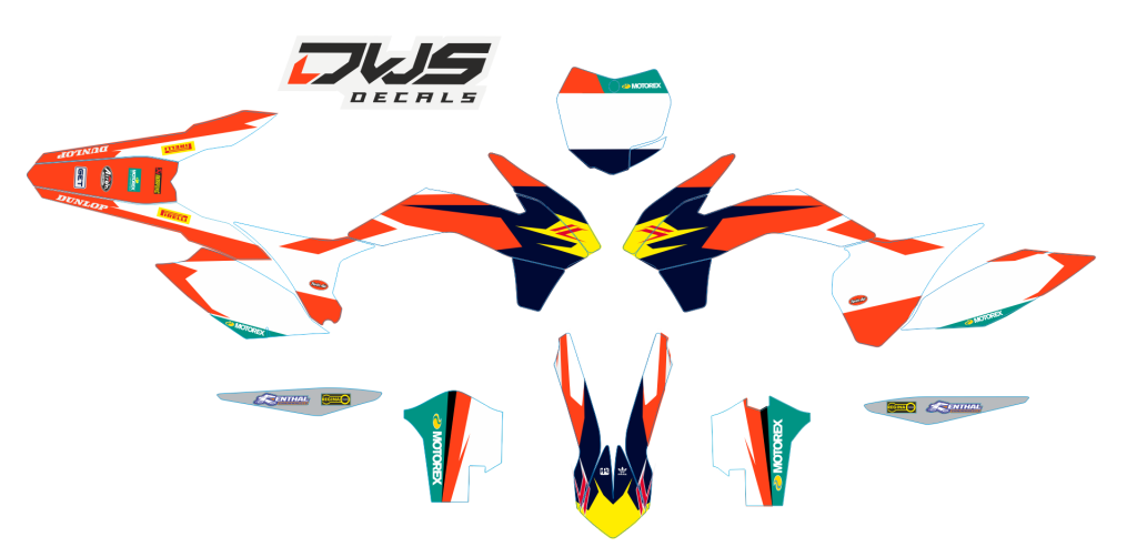 Complete stickerset KTM SX SX-F 125 150 250 350 450 2013 2014 2015 Model 4 orange blue aqua Decals dekor design graphics aufklebe stickerset nummerset dws mx