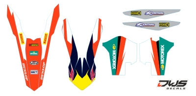 Trimset KTM SX SX-F 125 150 250 350 450 2013 2014 2015 Model 4 orange blue aqua Decals dekor design graphics aufklebe stickerset nummerset dws mx FRONT FENDER rear fender  fork protectors kotflugel kabel geschutzer brug stickers voorspatbord