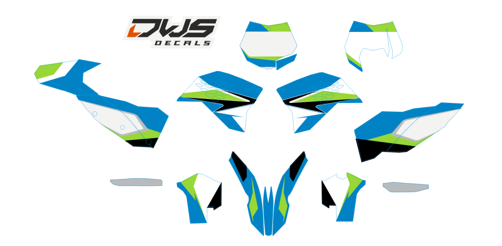 Complete stickerset KTM SX EXC 2008 2009 2010 2011 blau blue blauw grun green groen lime black zwart schwarz Decals dekor design graphics aufklebe stickerset nummerset dws mx