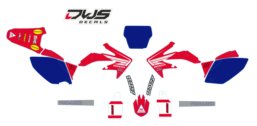 Complete stickerset Komplette Decore Baily Honda CRF 450 2005 2006 2007 2008 Decals dekor design graphics aufklebe stickerset nummerset dws mx baily front fender rear fender fork protectors kotflugel kabelgeschutzer brug stickers voorpoot stickers