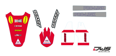 Trimset Honda CRF 450 2005 2006 2007 2008 Decals dekor design graphics aufklebe stickerset nummerset dws mx baily front fender rear fender fork protectors kotflugel kabelgeschutzer brug stickers voorpoot stickers
