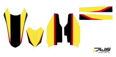 Trimset Suzuki RMZ 250 2010 2011 2012 2013 2014 2015 2016 geel zwart rood yellow black red Decals dekor design graphics aufklebe stickerset nummerset dws mx
