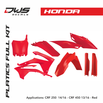 Honda plastics CRF 250 2014 2015 2016 CRF 450 2013 2014 2015 2016 replica red black white dws decals acerbis