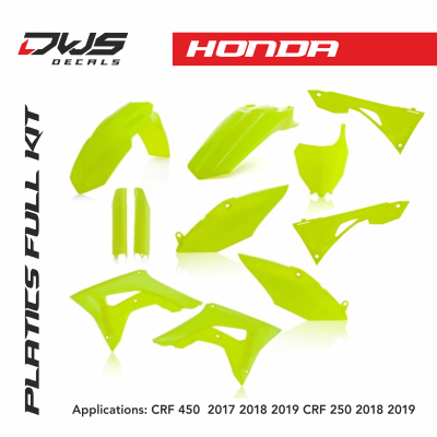 Honda plastics CRF 450 2017 2018 crf 250 2018 2019 oem replica black zwart red rood acerbis dws decals fluo fluor yellow geel crf   