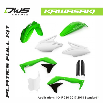 Kawasaki Plastics KXF 250 2017 2018 standard white black replica dws decals acerbis fluor green