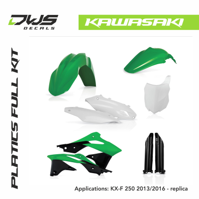 Kawasaki Plastics KX-F 250 2013 2014 2015 2016 black white replica dws decals acerbis