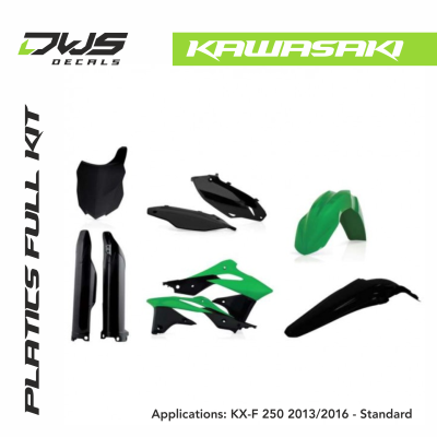 Kawasaki Plastics KX-F 250 2013 2014 2015 2016 black white replica dws decals acerbis