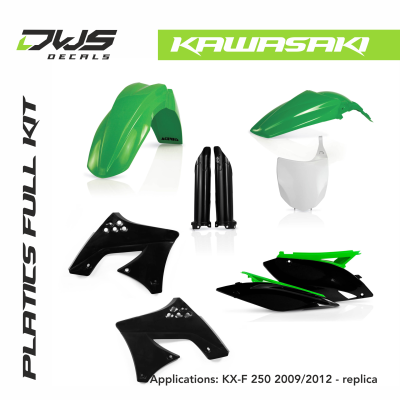 kawasaki Plastics KX-F 250 2009 2010 2011 2012 replica black green black white dws decals acerbis