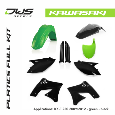 kawasaki Plastics KX-F 250 2009 2010 2011 2012 replica black green black white dws decals acerbis