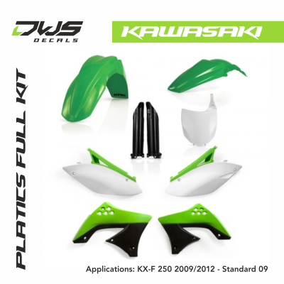 kawasaki Plastics KX-F 250 2009 2010 2011 2012 replica black green black white dws decals acerbis