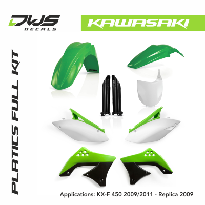 Kawasaki plastics KX-F 450 2009 2010 2011 black replica white dws decals acerbis