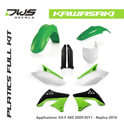 Kawasaki plastics KX-F 450 2009 2010 2011 black replica white dws decals acerbis