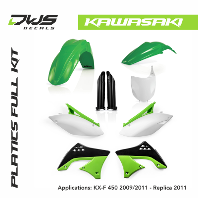 Kawasaki plastics KX-F 450 2009 2010 2011 black replica white dws decals acerbis