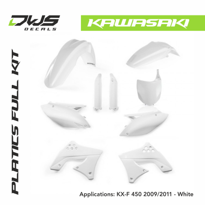 Kawasaki plastics KX-F 450 2009 2010 2011 black replica white dws decals acerbis