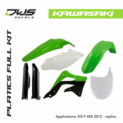Kawasaki Plastics KX-F 450 2012 replica black white green black factory kawa dws decals acerbis