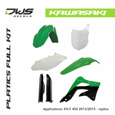 Kawasaki Plastics KX-F 450 2013 2014 2015 black white replica factory kawa dws decals acerbis