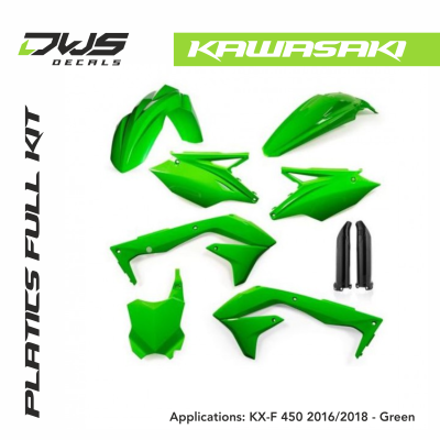 kawasaki Plastics KX-F 450 2016 black replica white dws decals acerbis