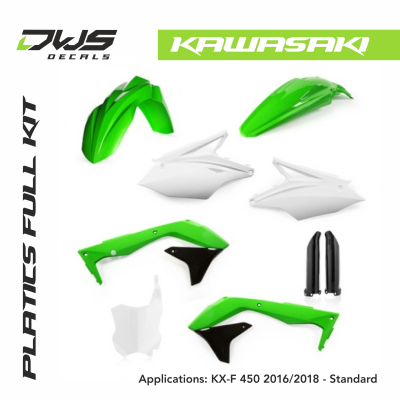kawasaki Plastics KX-F 450 2016 black replica white dws decals acerbis