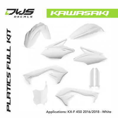 kawasaki Plastics KX-F 450 2016 black replica white dws decals acerbis