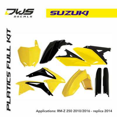 Suzuki Plastics RM-Z 250 2010 2011 2012 2013 2014 2015 2016 2017 dws decals acerbis replica standard black white blue yellow fluor fluo