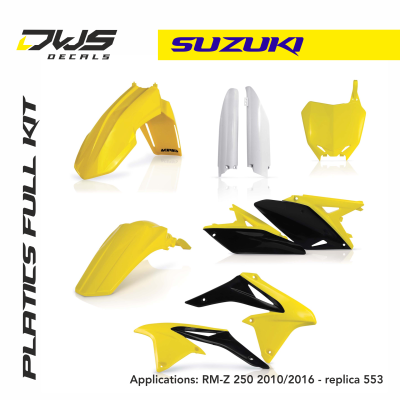 Suzuki Plastics RM-Z 250 2010 2011 2012 2013 2014 2015 2016 2017 dws decals acerbis replica standard black white blue yellow fluor fluo
