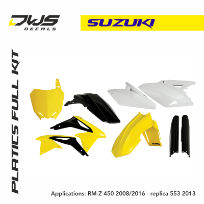 Suzuki Plastics RM-Z 450 2008 2009 2010 2011 2012 2013 2014 2015 2016 2017 dws decals acerbis replica standard black white blue yellow fluor fluo