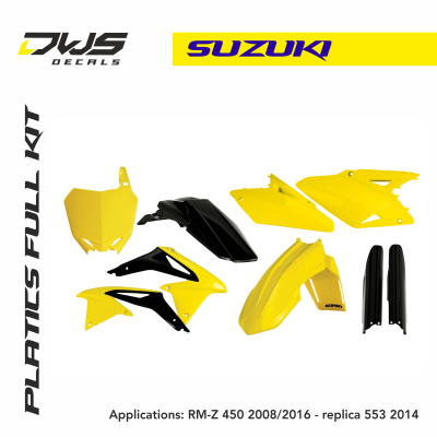 Suzuki Plastics RM-Z 450 2008 2009 2010 2011 2012 2013 2014 2015 2016 2017 dws decals acerbis replica standard black white blue yellow fluor fluo
