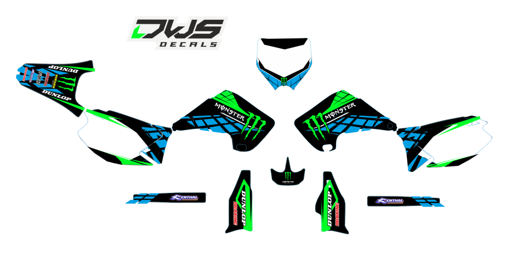 Complete stickerset Kawasaki KX 125 250 2003 2004 2005 2006 2007 2008 2009 2010 2011 2012 Model 2Decals dekor design graphics aufklebe stickerset nummerset dws mx