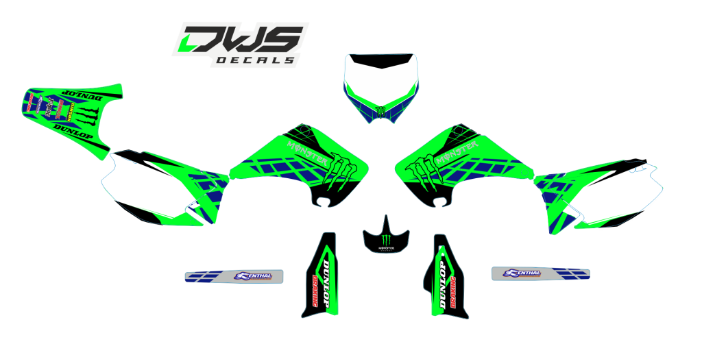Complete stickerset Kawasaki KX 125 250 2003 2004 2005 2006 2007 2008 2009 2010 2011 2012 Model 2Decals dekor design graphics aufklebe stickerset nummerset dws mx