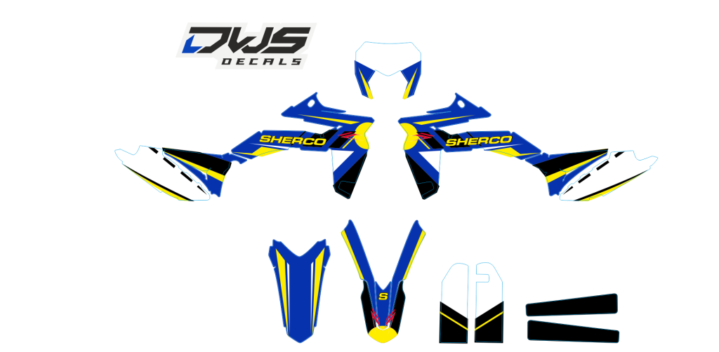 Complete Stickerset Sherco 250 300 se-r 2016 Decals dekor design graphics aufklebe stickerset nummerset dws mx model 1 sherco factory look 2016 graphic rear fender front fender forkprotectors radiator scoops numberplate