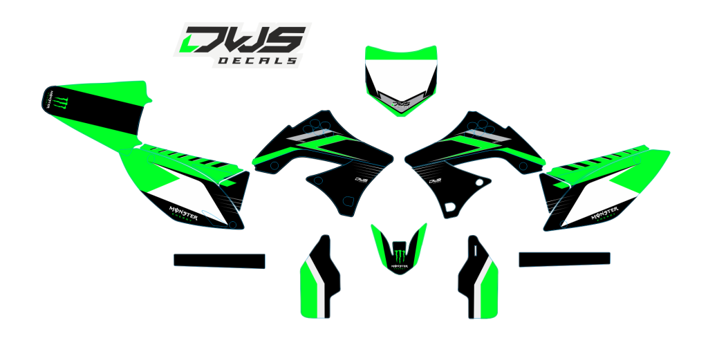 Volledige stickerset Kawasaki KXF 450 2009 2010 2011 green groen grun Decals dekor design graphics aufklebe stickerset nummerset dws mx