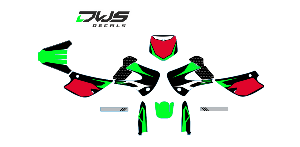 Volledige stickerset Kawasaki KX 85 100 1998/2013
Gehele stickerset bestaande uit
- Radiaset (4 delig)
- Nummerset (3 delig)
- Trimset (8 delig) dws decals