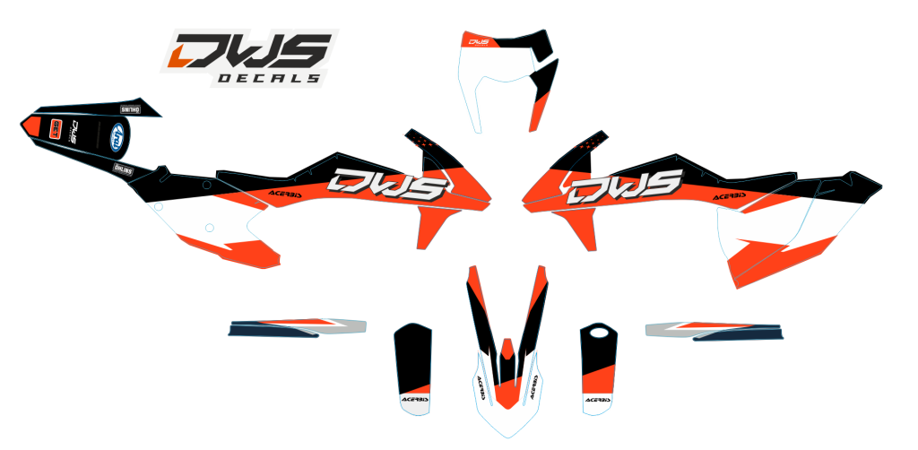 Complete stickerset KTm EXC EXC-F 125 XC-W 150 XC-W 250 350 450 500 viertakt 2017 Model 1 Decals dekor design graphics aufklebe stickerset nummerset dws mx model 9 blauw oranje