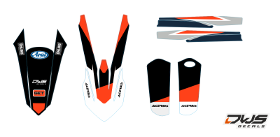 Trimset KTm EXC EXC-F 125 XC-W 150 XC-W 250 350 450 500 viertakt 2017 Model 2 Decals dekor design graphics aufklebe stickerset nummerset dws mx rear fender front fender fork protectors