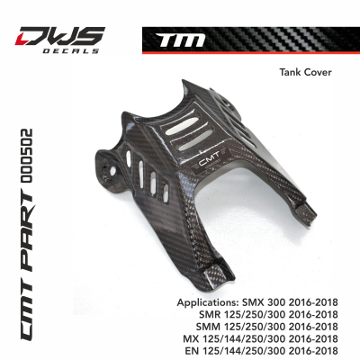 CMT Carbon TM Tank Cover Applications: SMX 300 2016-2018 SMR 125/250/300 2016-2018 SMM 125/250/300 2016-2018 MX 125/144/250/300 2016-2018 EN 125/144/250/300 2016-2018