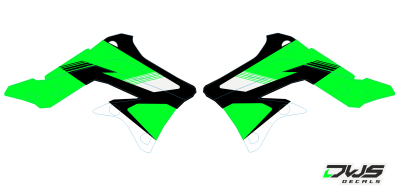 Radiaset Kawasaki KXF 250 2013 2014 2015 2016 gelb grun groen geel green yellow Decals dekor design graphics aufklebe stickerset nummerset dws mx