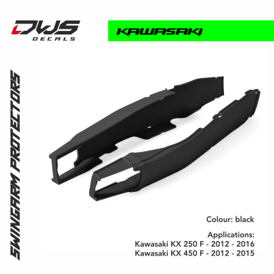 Swingarm protectors brug beschermers polisport dws decals Kawasaki KX250F 2012 2013 2014 2015 2016 KX450F 2012 2013 2014 2015 colour black schwarz zwart