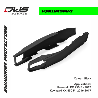 Swingarm protectors brug beschermers polisport dws decals Kawasaki KX250F 2017 KX450F 2016 2017 colour black zwart schwarz