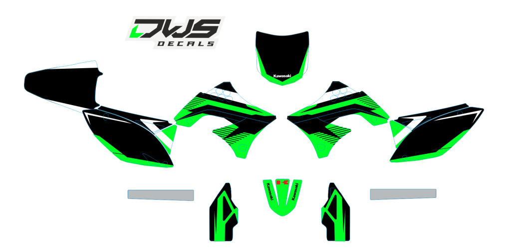 Volledige stickerset Kawasaki KXF 250 2009 2010 2011 2012 Decals dekor design graphics aufklebe stickerset nummerset dws mx
