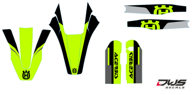 Trimset front fender voorspatbor kotflugerl hecken flugel achterspatbord rear fender fork protectors kabelgeschutzer voorpootbeschermers brugstickers swingarmHusqvarna FS 450 2016 2017 2018 Decals dekor decore design graphics aufklebe stickerset nummerset