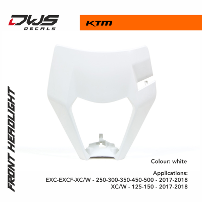 Racetech plastics KTM EXC EXCF XC W 250 300 350 450 500 2017 2018 head light mask dws decal white wit weiss