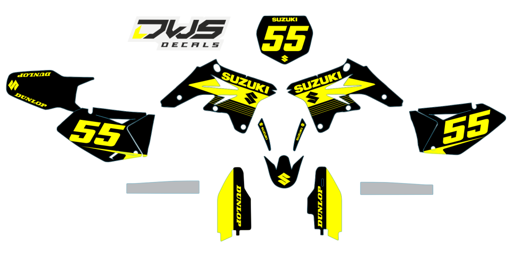 Volledige stickerset Suzuki RMZ 250 2007 2008 2009 geel zwart rood yellow black red Decals dekor design graphics aufklebe stickerset nummerset dws mx