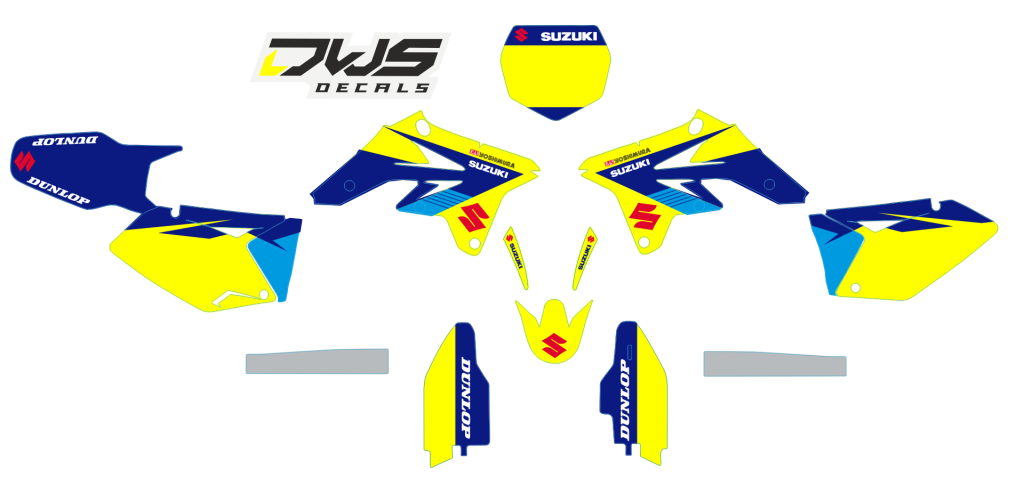Volledige stickerset Suzuki RMZ 250 2007 2008 2009 geel zwart rood yellow black red Decals dekor design graphics aufklebe stickerset nummerset dws mx