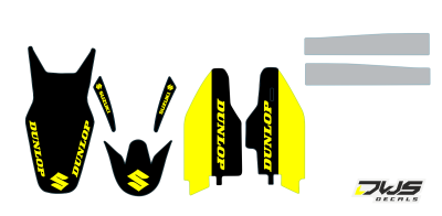 Trimset Suzuki RMZ 250 2007 2008 2009 geel zwart rood yellow black red Decals dekor design graphics aufklebe stickerset nummerset dws mx