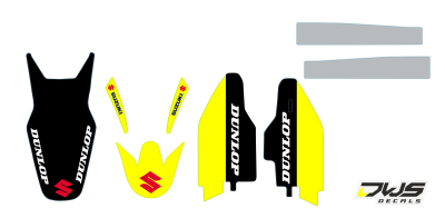 Trimset Suzuki RMZ 250 2007 2008 2009 geel zwart rood yellow black red Decals dekor design graphics aufklebe stickerset nummerset dws mx