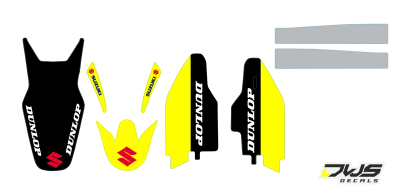 Trimset Suzuki RMZ 250 2007 2008 2009 geel zwart rood yellow black red Decals dekor design graphics aufklebe stickerset nummerset dws mx