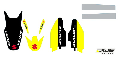 Trimset Suzuki RMZ 250 2007 2008 2009 geel zwart rood yellow black red Decals dekor design graphics aufklebe stickerset nummerset dws mx