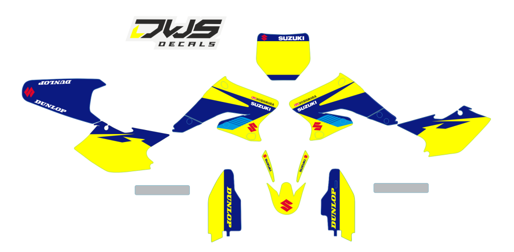 Volledige stickerset Suzuki RMZ 250 2004 2005 2006 geel zwart rood yellow black red Decals dekor design graphics aufklebe stickerset nummerset dws mx